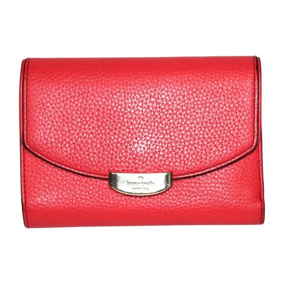 Kate Spade Trifold Red Leather Wallet With Metal Closure - Picture 3 of 12